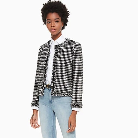 Kate Spade houndstooth white tweed blazer jacket 6